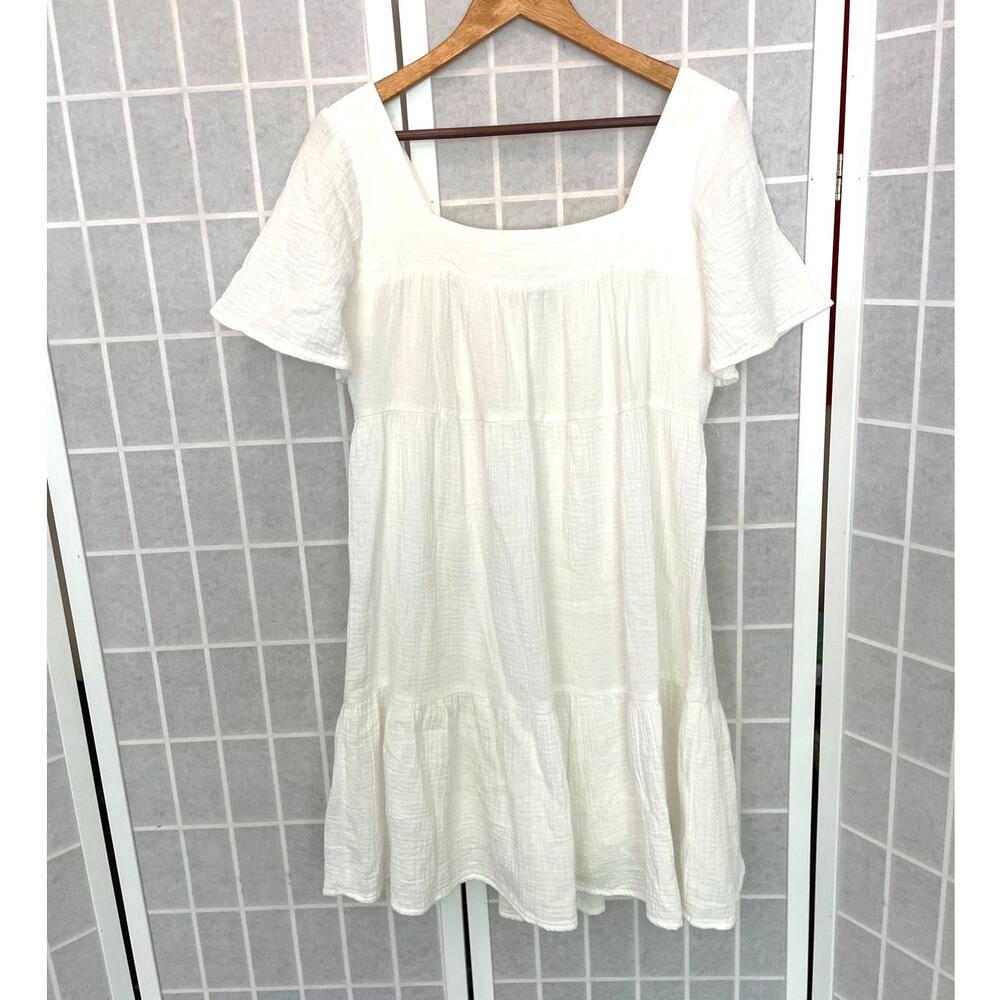 Rails Valentina Dress M White Cotton Gauze Tiered Mini Lined Square Neck Boho - Picture 3 of 6